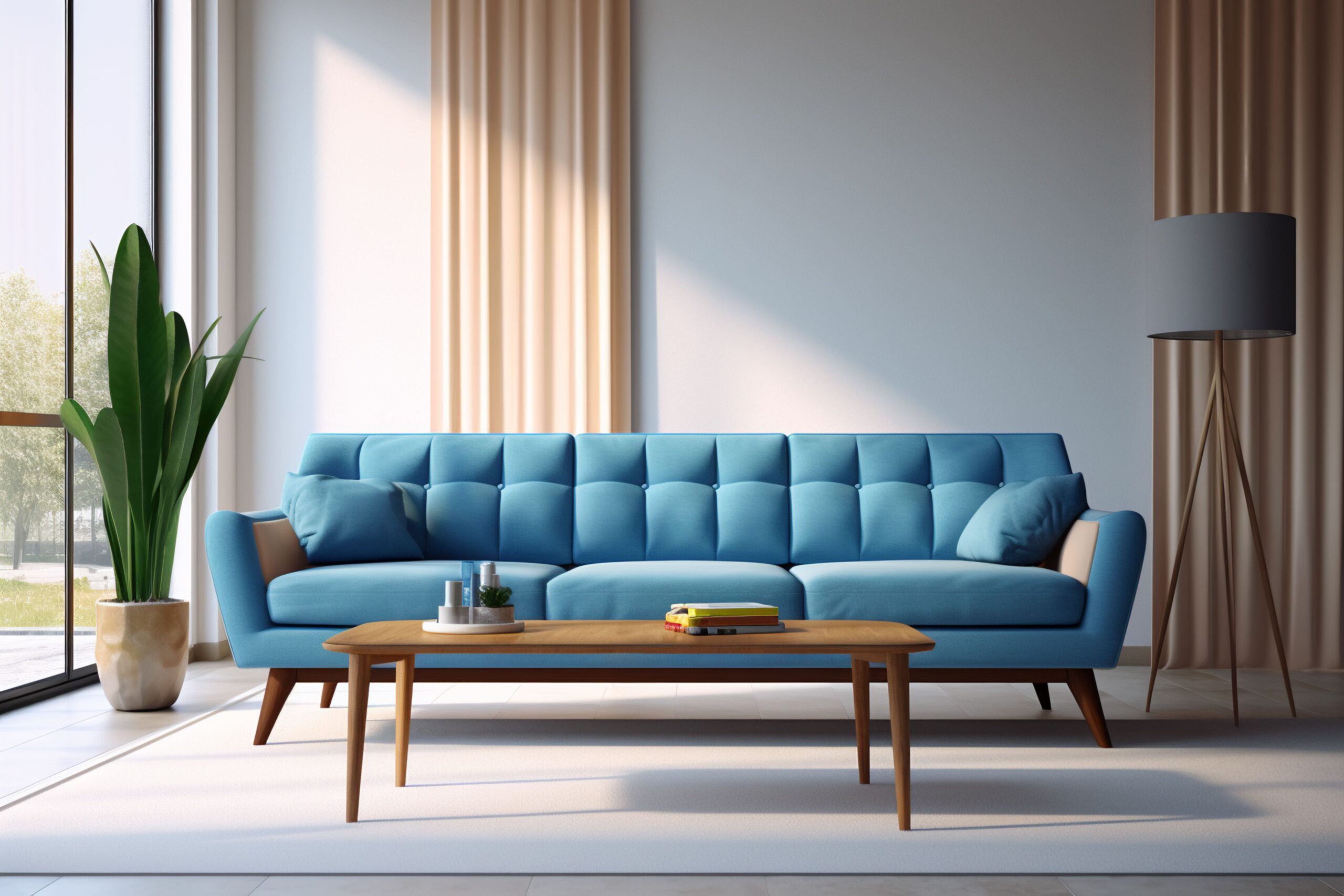 Canapé Bleu avec décoration dans salon